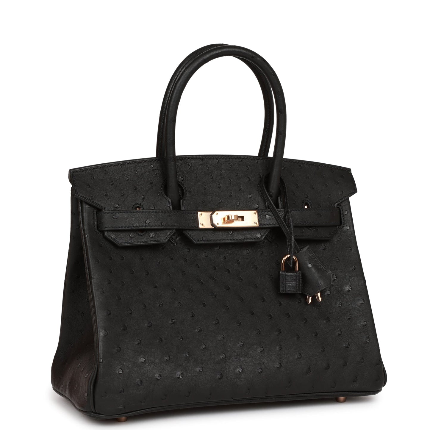 Hermes Birkin 30 Black Ostrich Rose Gold Hardware