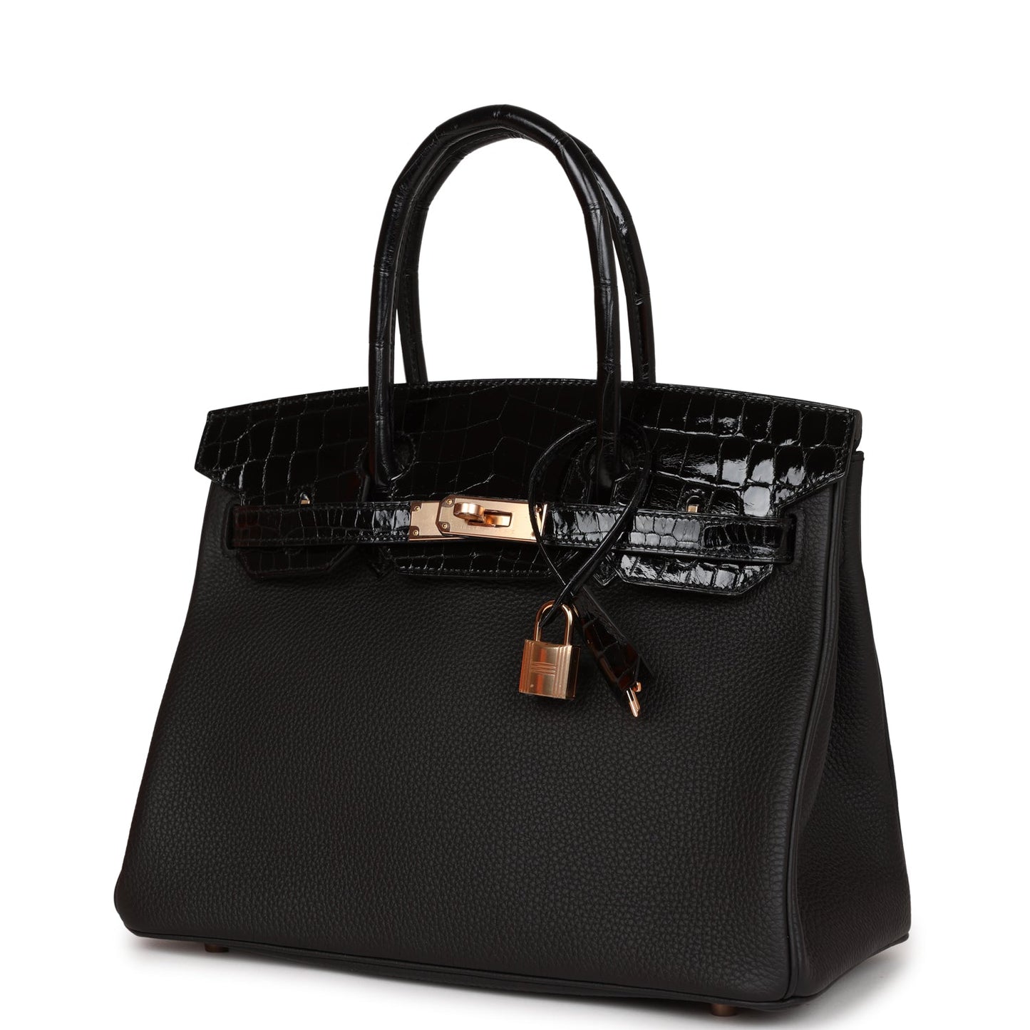 Hermes Birkin 30 Black Niloticus Crocodile and Togo Touch Rose Gold Hardware