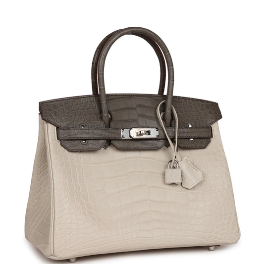 Hermes Bi-color Birkin 30 Beton and Etain Matte Alligator Palladium Hardware