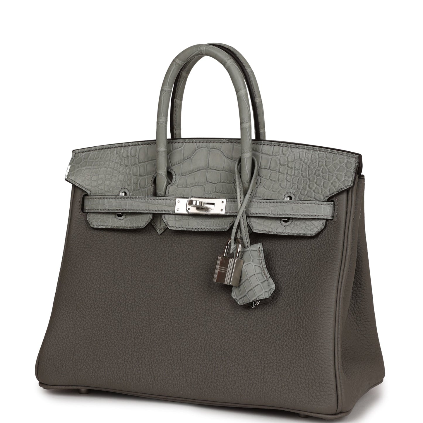 Hermes Birkin 25 Gris Meyer Togo and Gris Ciment Matte Alligator Touch Palladium Hardware