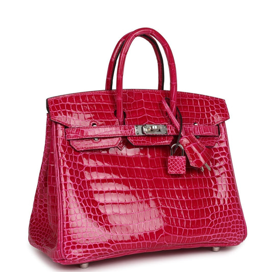 Hermes Birkin 25 Rose Mexico Shiny Porosus Crocodile Palladium Hardware