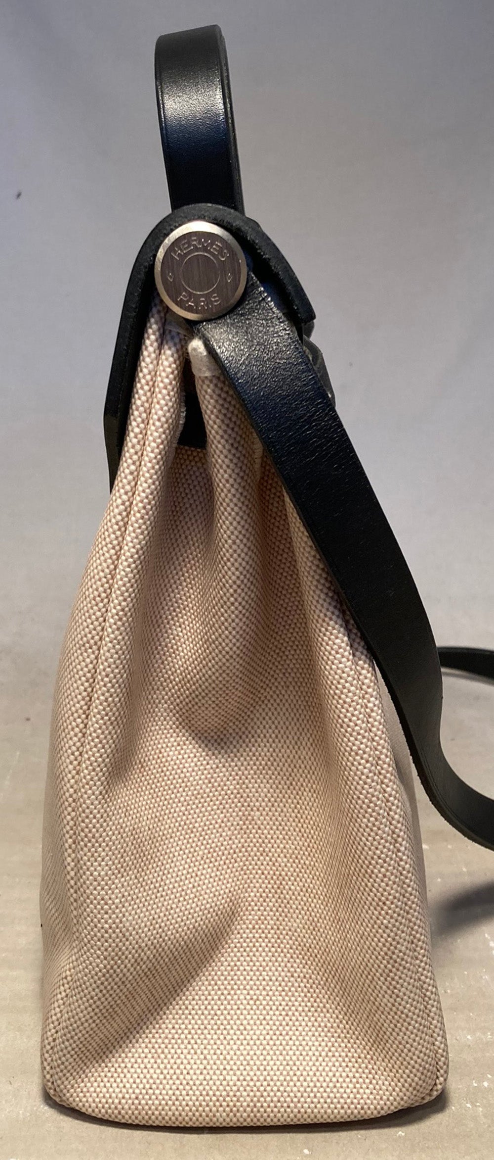 Hermes Black and Beige Canvas Herbag Tote