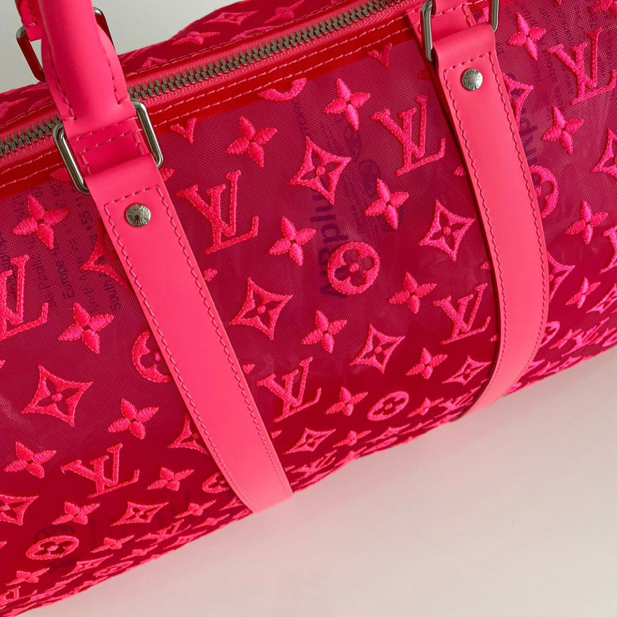 Louis Vuitton Keepall 50 Bandouliere Mesh Monogram Pink