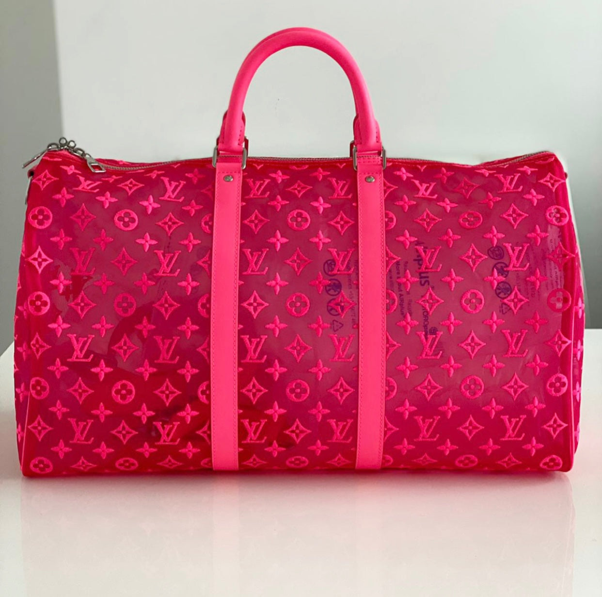 Louis Vuitton Keepall 50 Bandouliere Mesh Monogram Pink