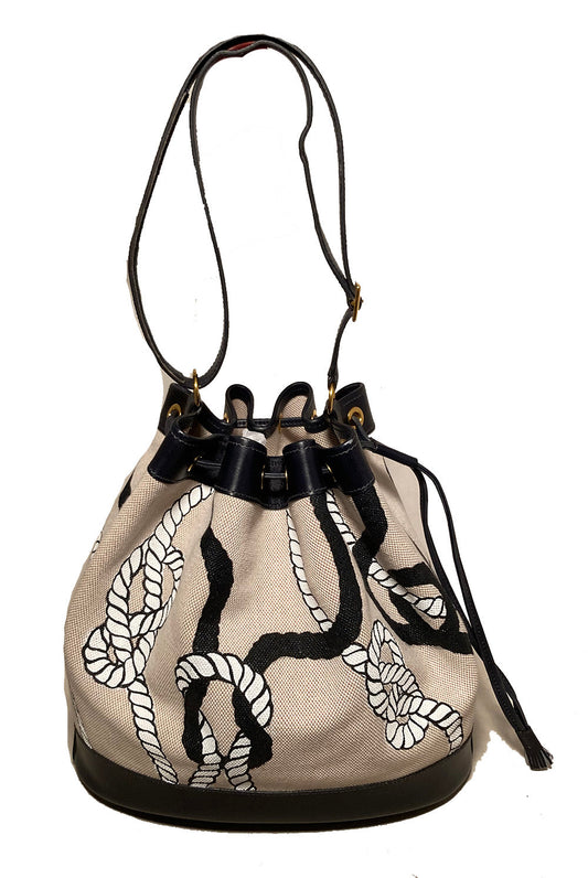 Hermes Vintage Drawstring Bucket Bag Hand Painted