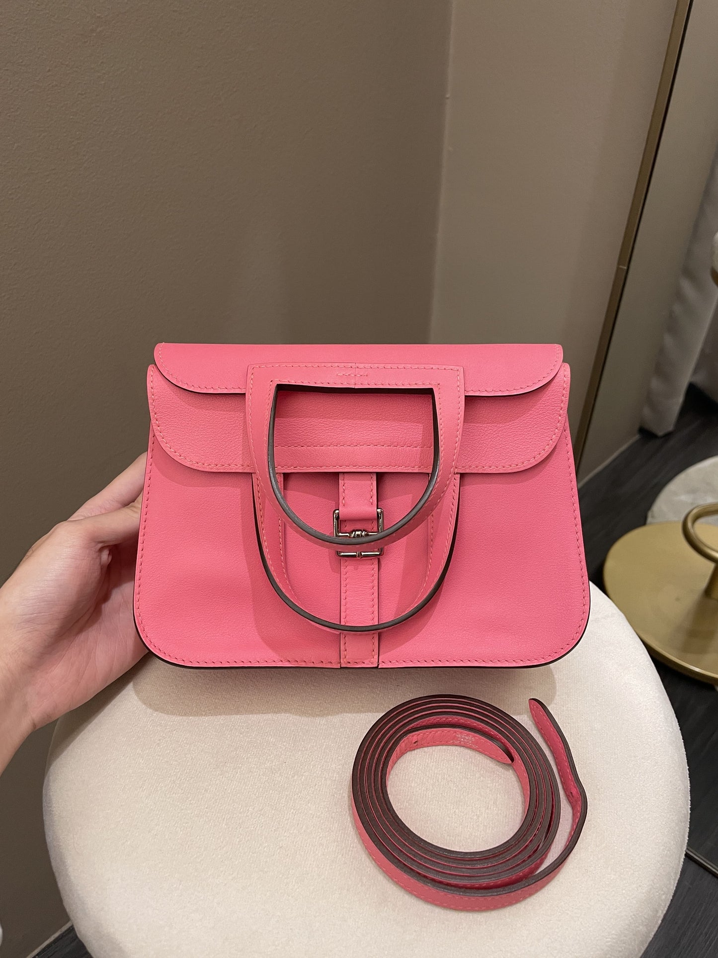 Hermes Halzan Mini 22 Rose Azalee Evercolor