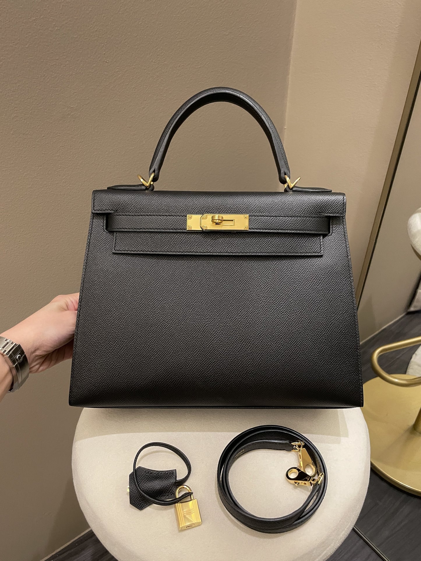 Hermes Kelly Sellier 28 Black Epsom