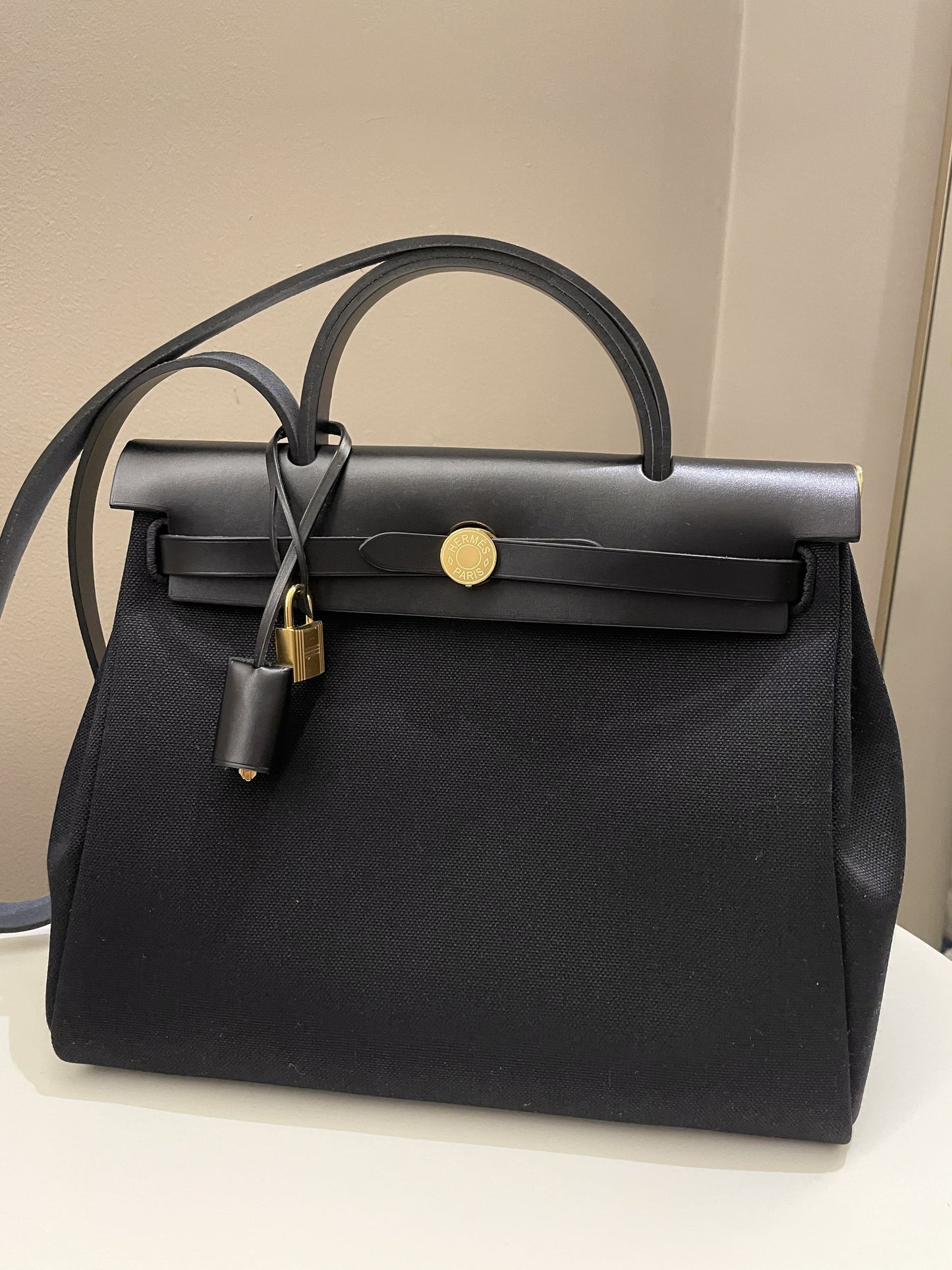 Hermes Herbag Zip 31 Black Canvas