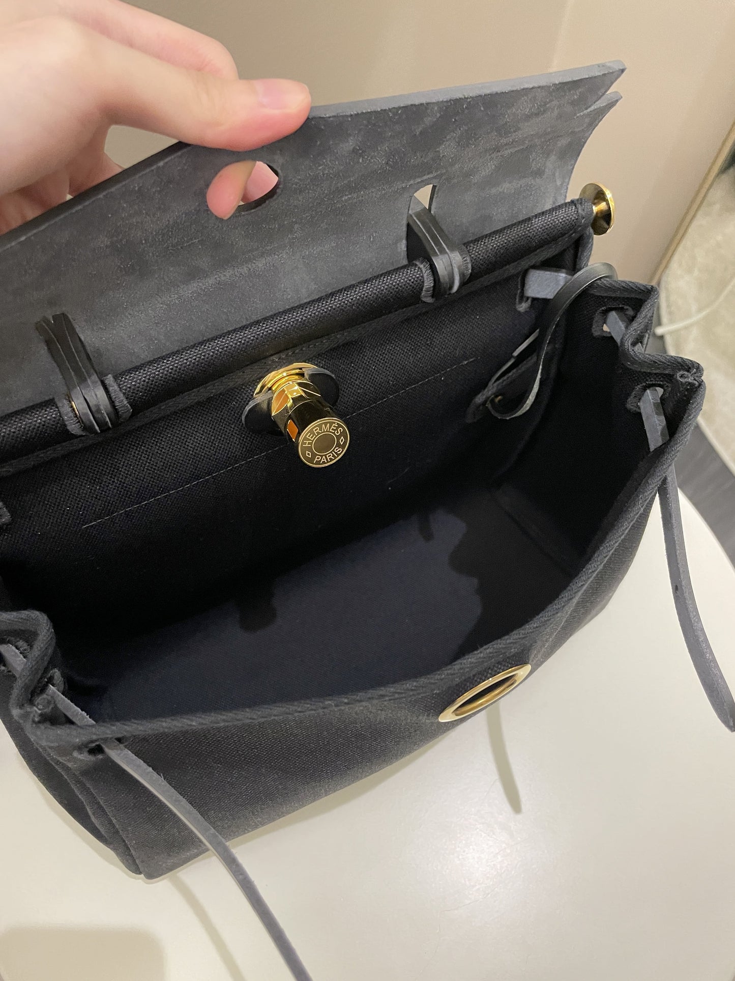 Hermes Herbag Zip 31 Black Canvas