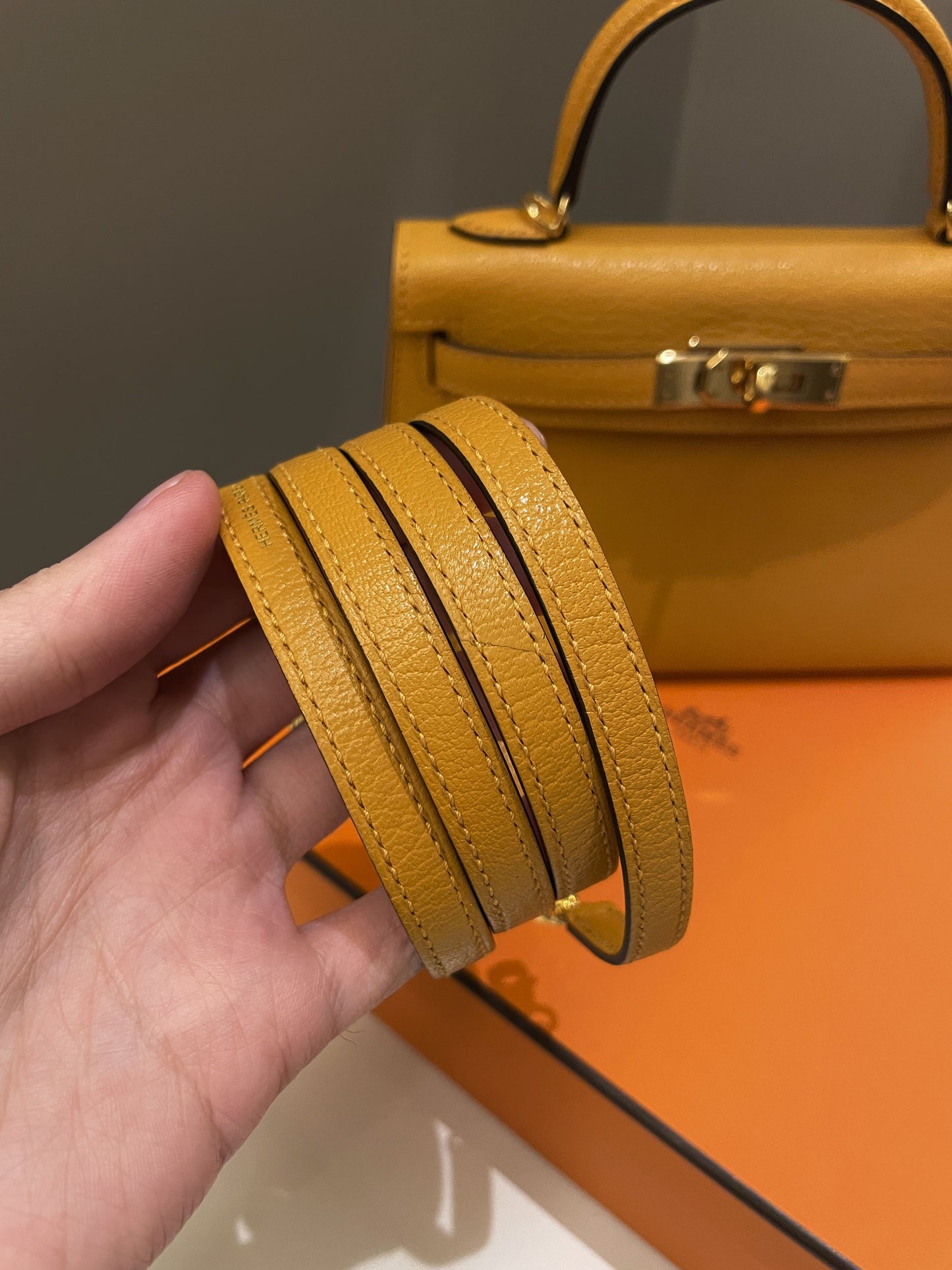 Hermes Mini Kelly 20 Moutarde Chèvre