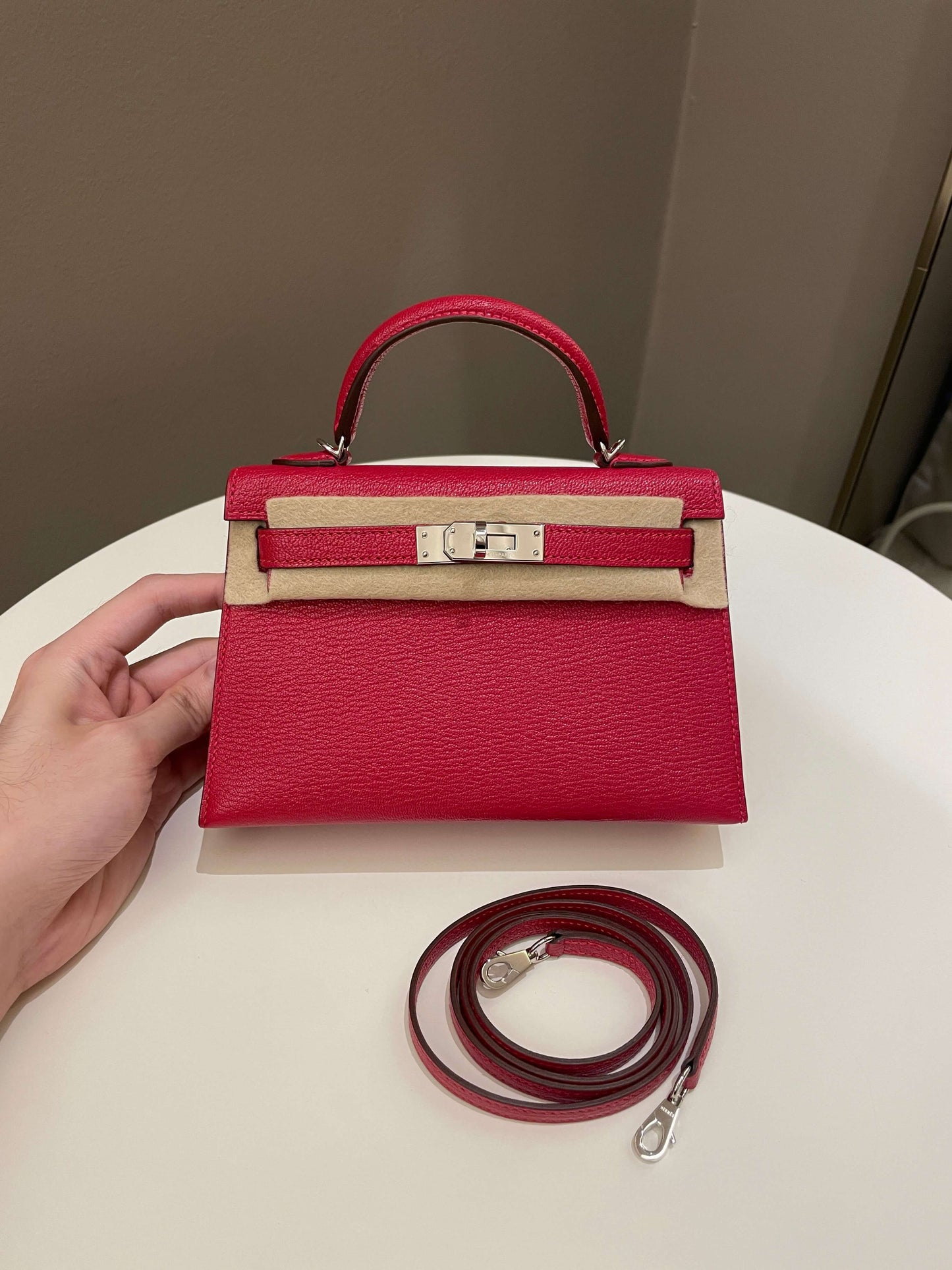 Hermes Mini Kelly 20 Rouge Casaque / Pink Chèvre