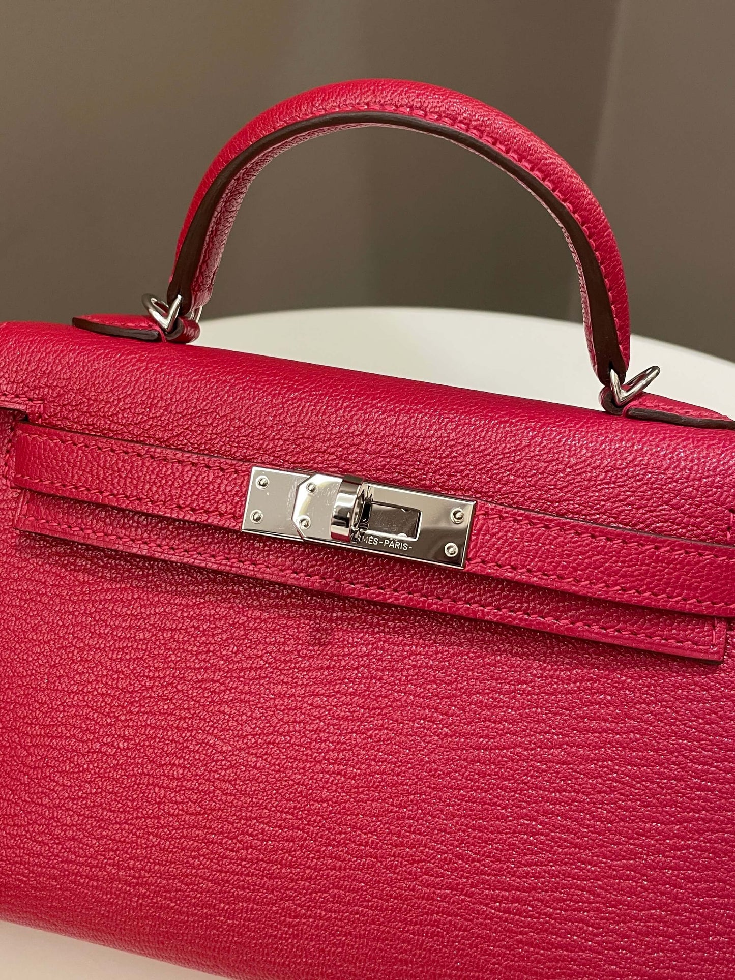 Hermes Mini Kelly 20 Rouge Casaque / Pink Chèvre