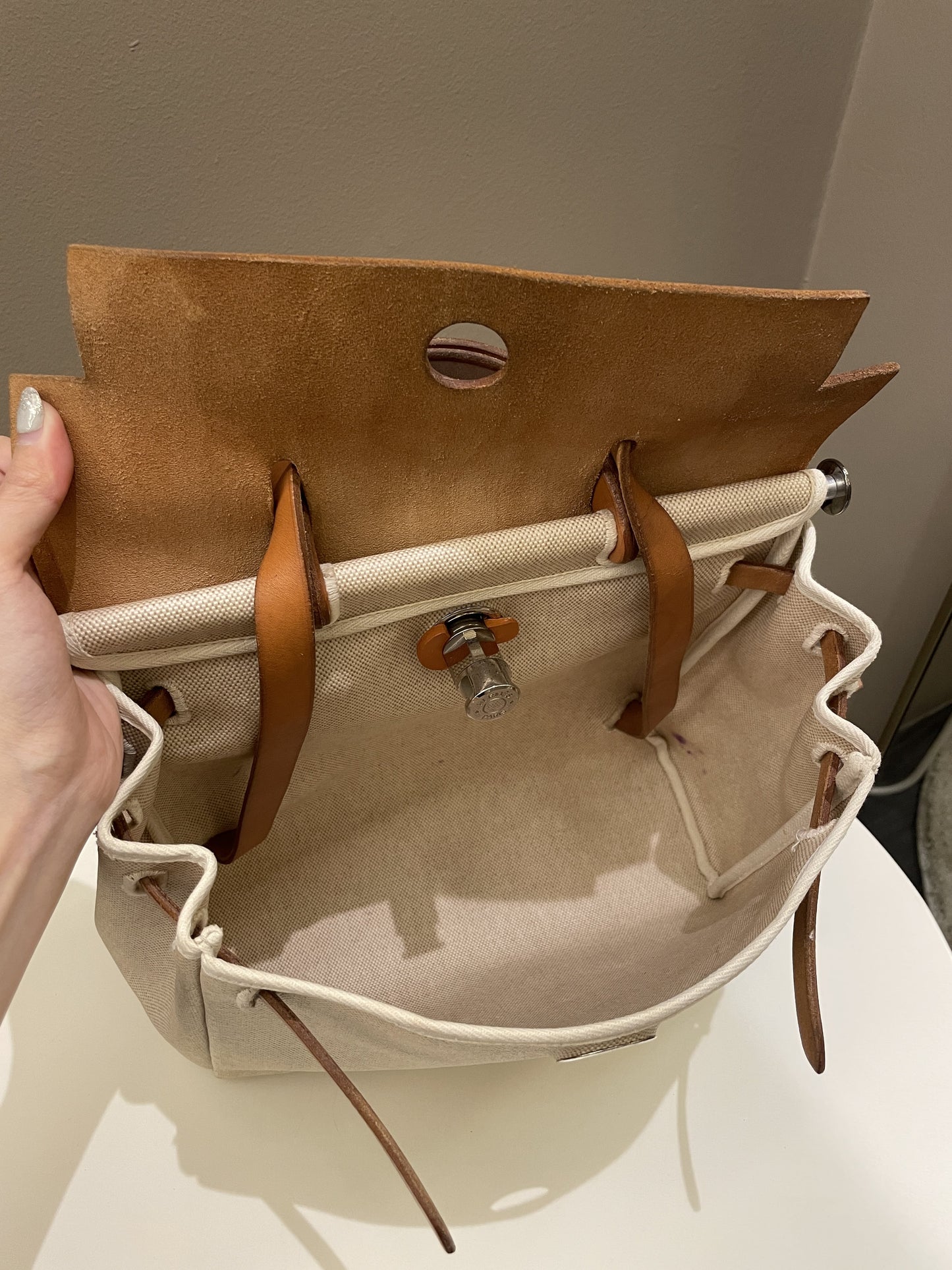 Hermes Herbag 31 Backpack/Shoulder Beige Canvas