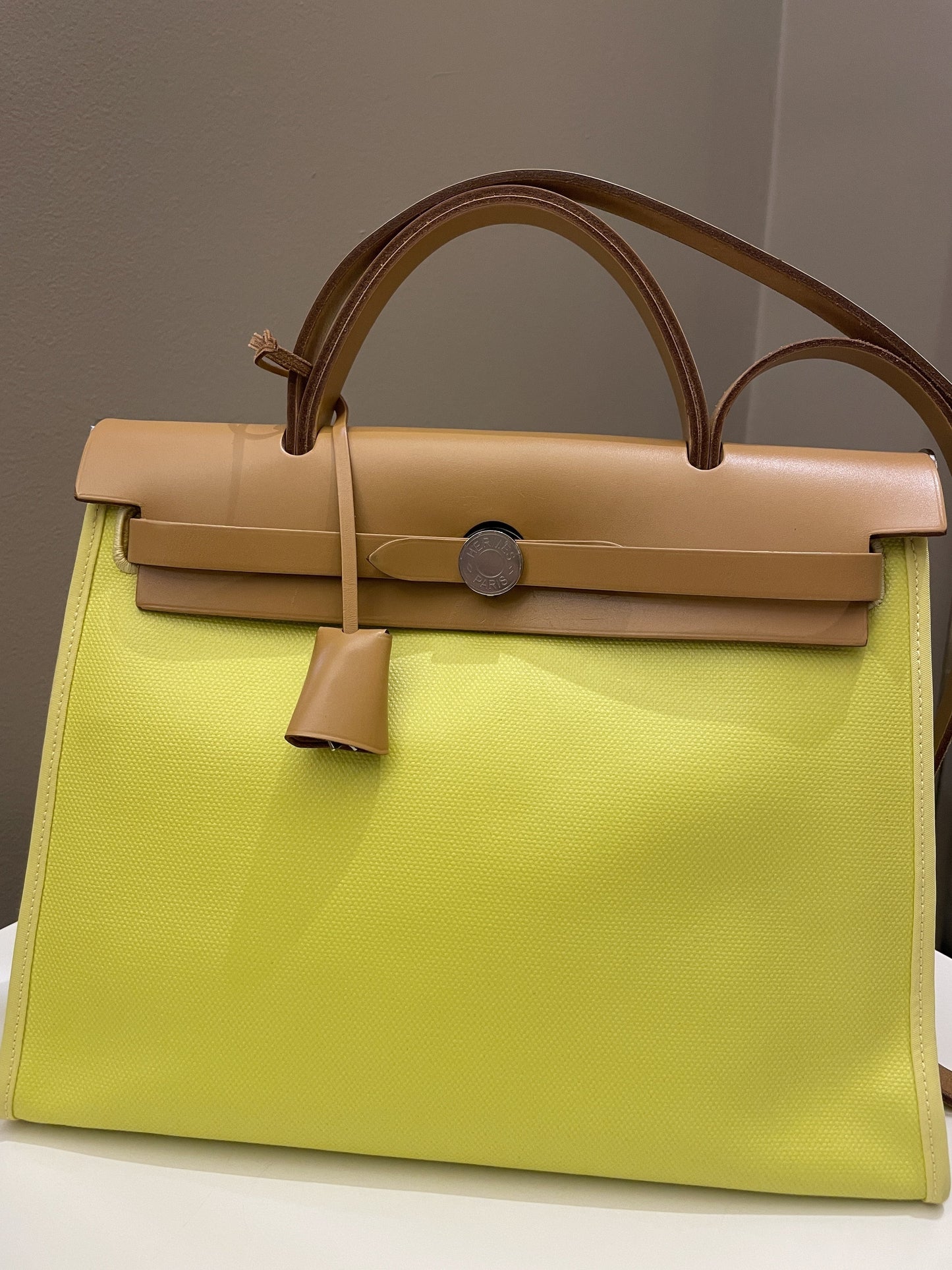 Hermes Herbag Zip 31 Lime coated canvas