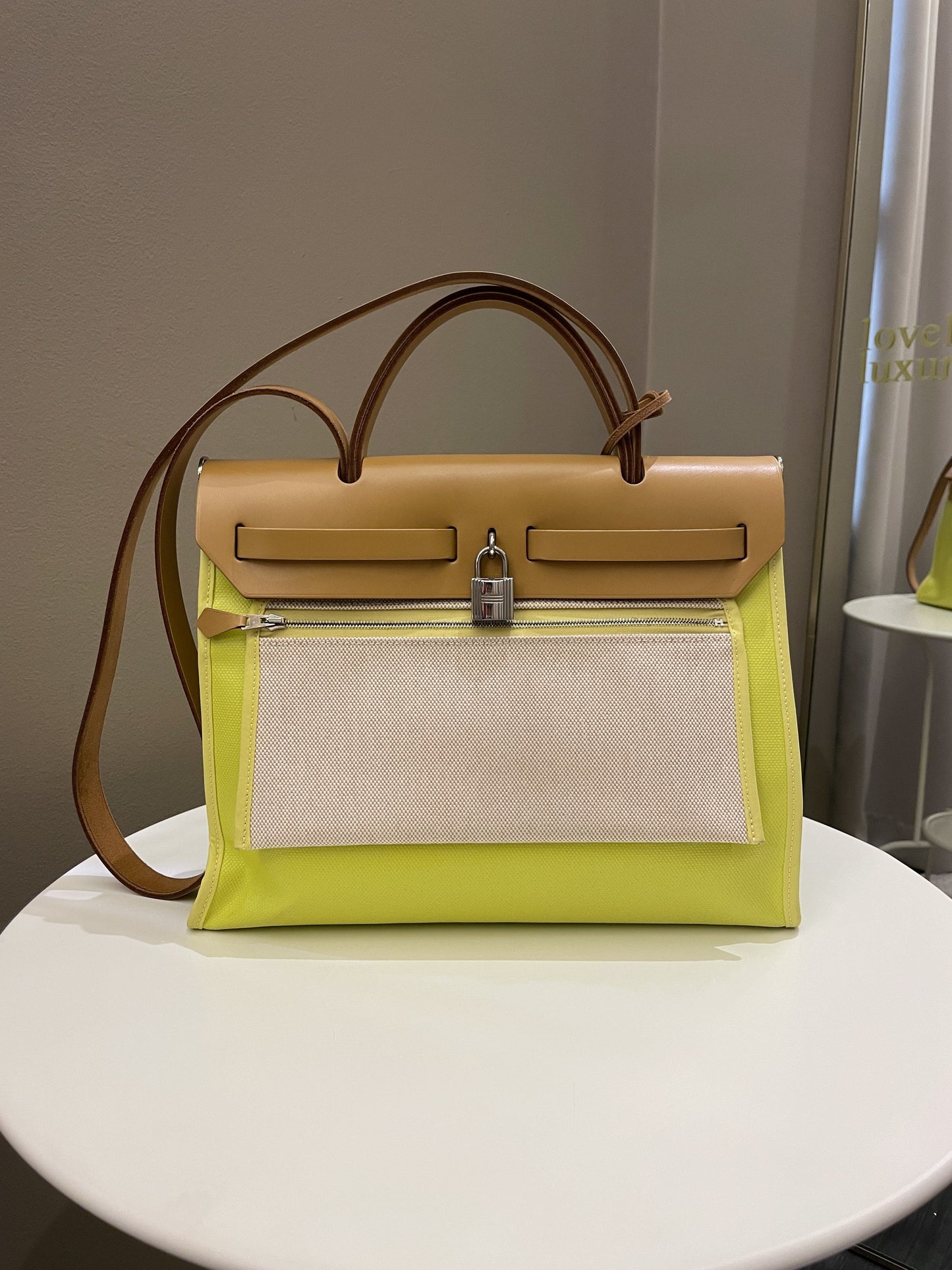 Hermes Herbag Zip 31 Lime coated canvas