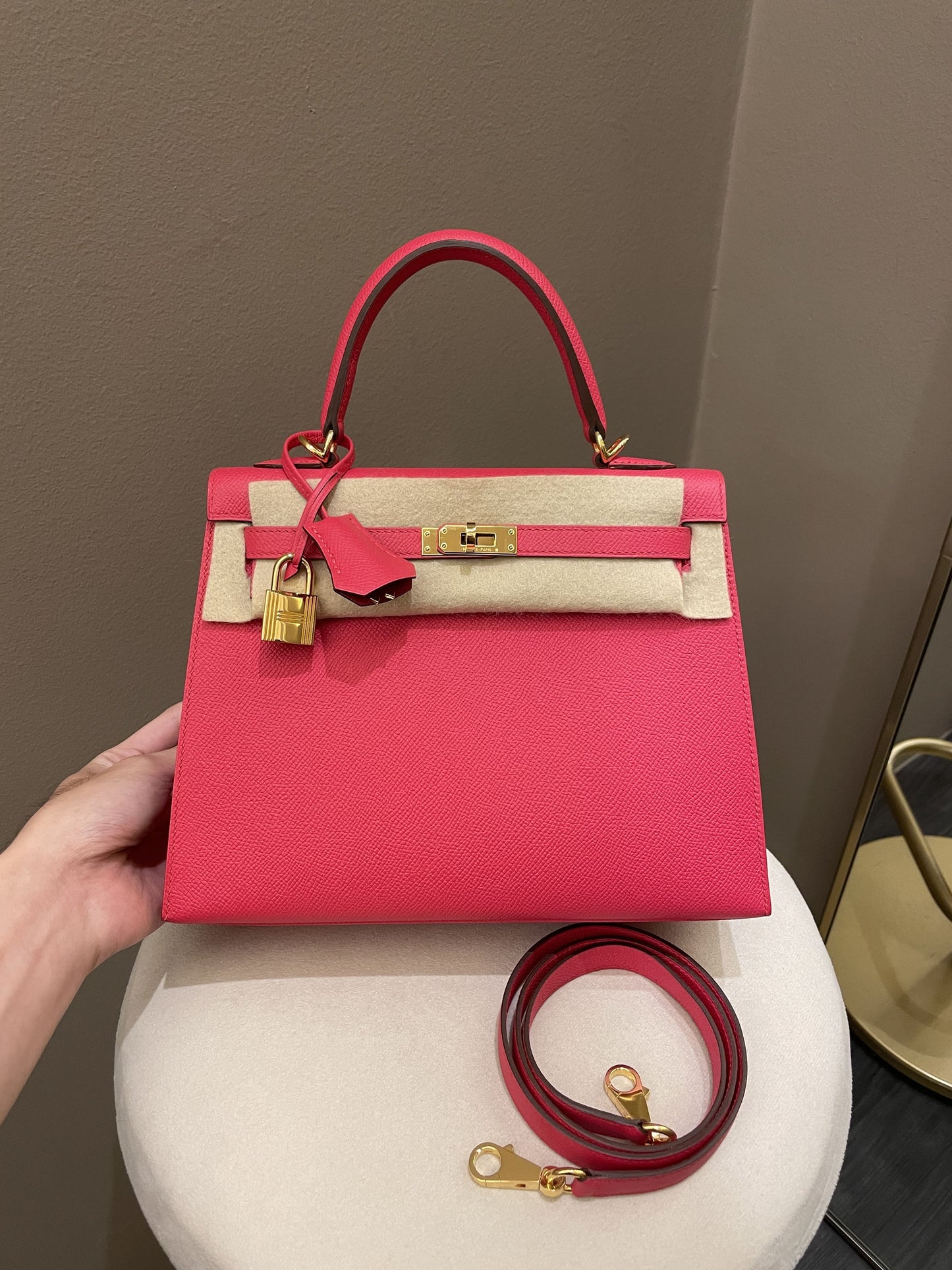 Hermes Kelly Sellier 25 Rose Extreme Epsom