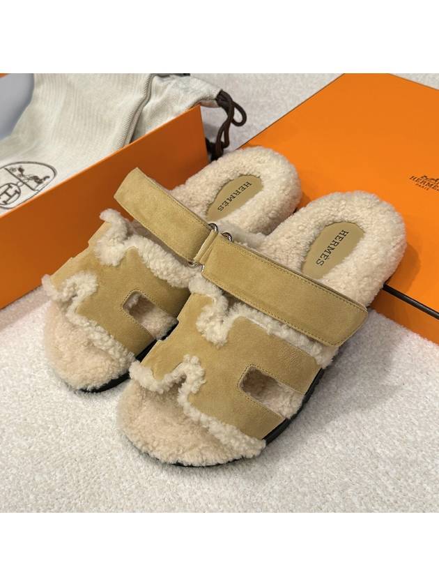 Women's Chypre Sandals Goatskin Woolskin Khaki Beige