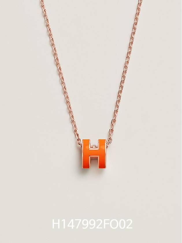 Hermes Mini Pop H Pendant Rose Gold Necklace Orange