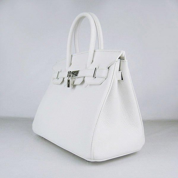 Hermes Birkin 30cm Togo Leather Handbags White Silver