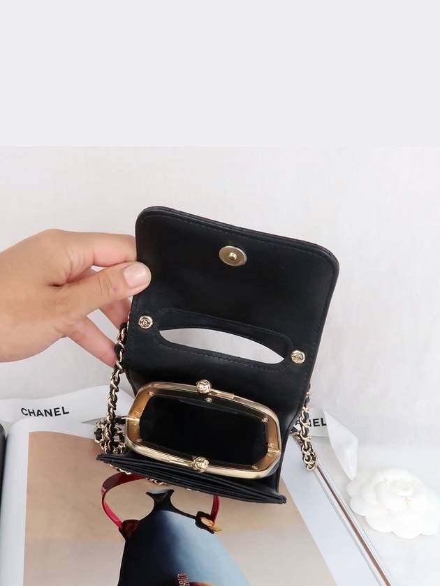 Women's Gold Vanity Retro Lambskin Chain Mini Bag Black