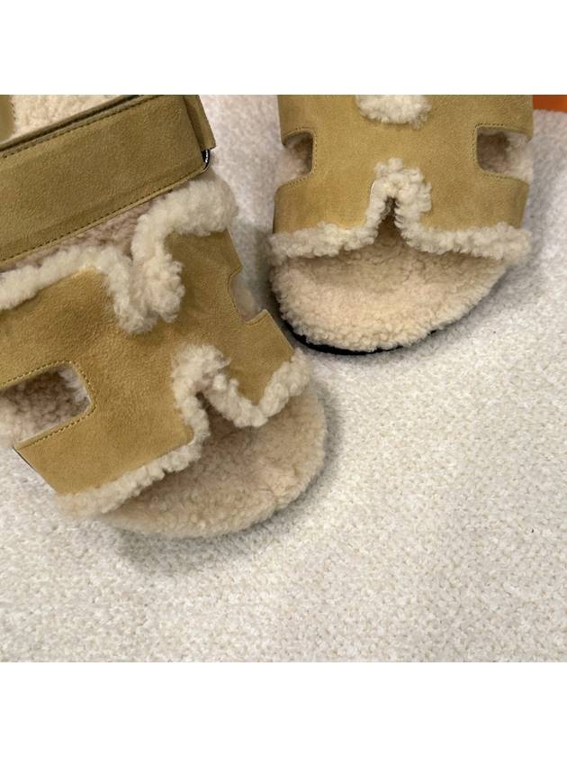 Women's Chypre Sandals Goatskin Woolskin Khaki Beige