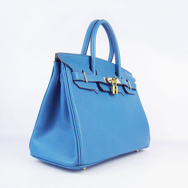 Hermes Birkin 30cm Togo Leather Handbags Blue Golden