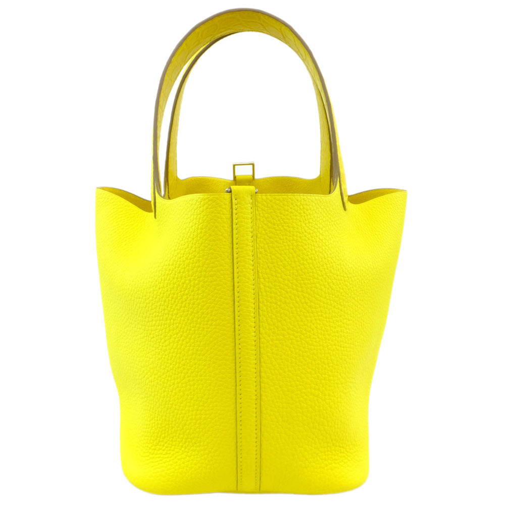 HERMES Hermes Picotin Lock  MM Handbag Lime Yellow Silver G   Clemence U Shapes Manufactured  2022 Cadena