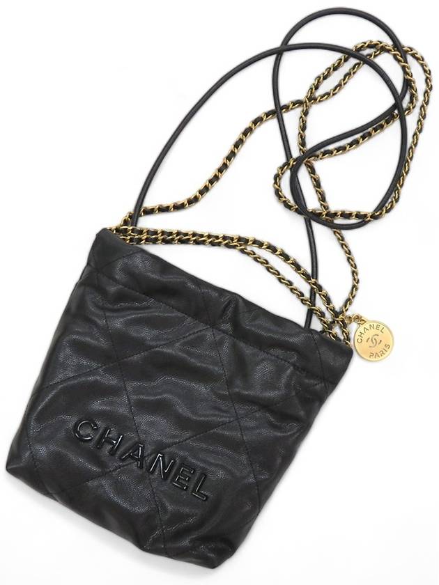 22 Mini Chain Bag Shiny Calfskin All Black AS3980