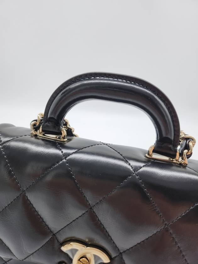 24C Season Mini Top Handle Chain Bag Lambskin Black Gold AS4543