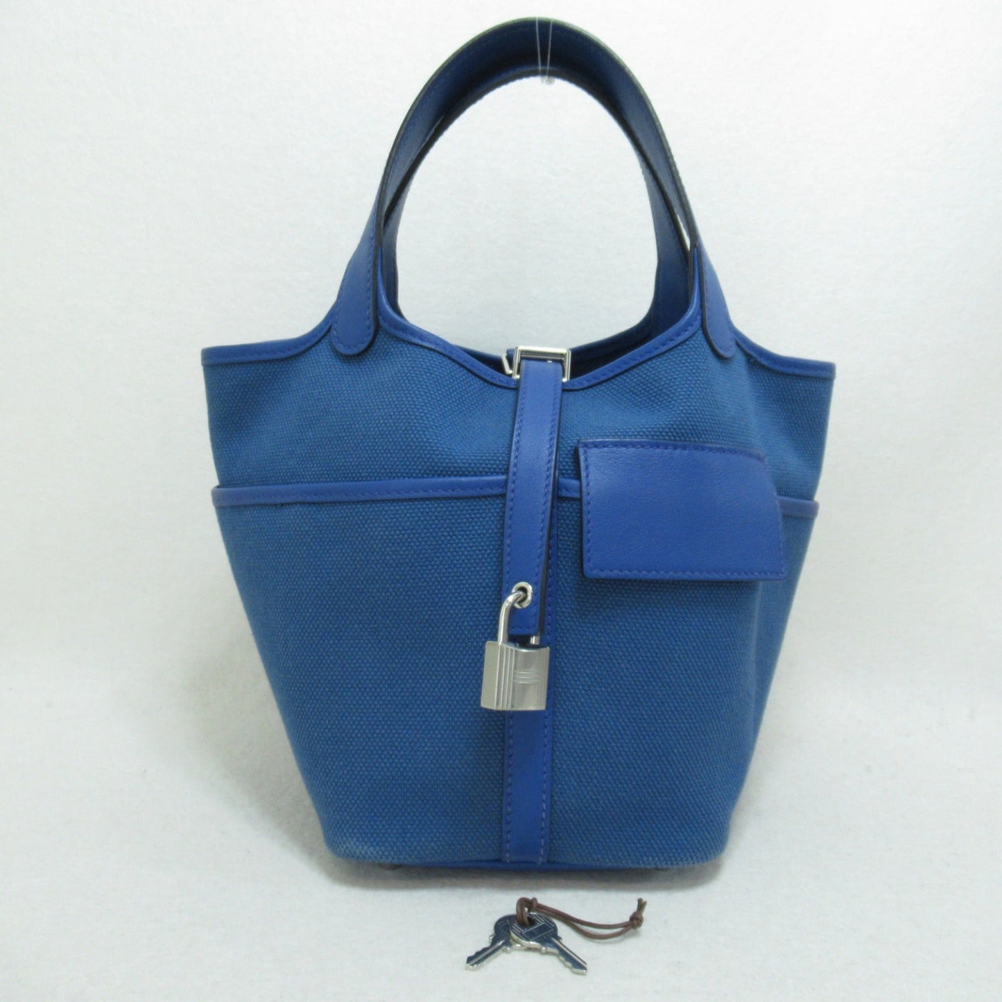 Hermes Picotin Lock Car Goat PM Blue  Tote Bag  Bag Leather Linen  Tote Bag  Blue