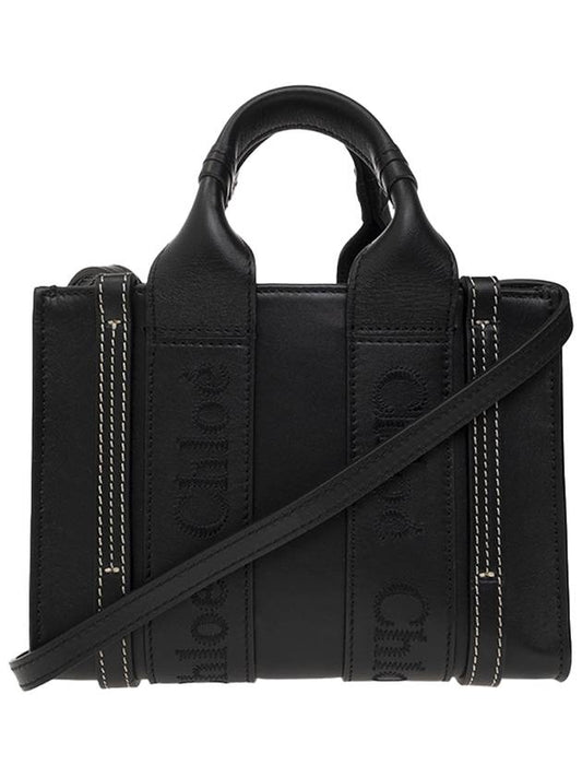 Woody Logo Calf Leather Mini Bag Black