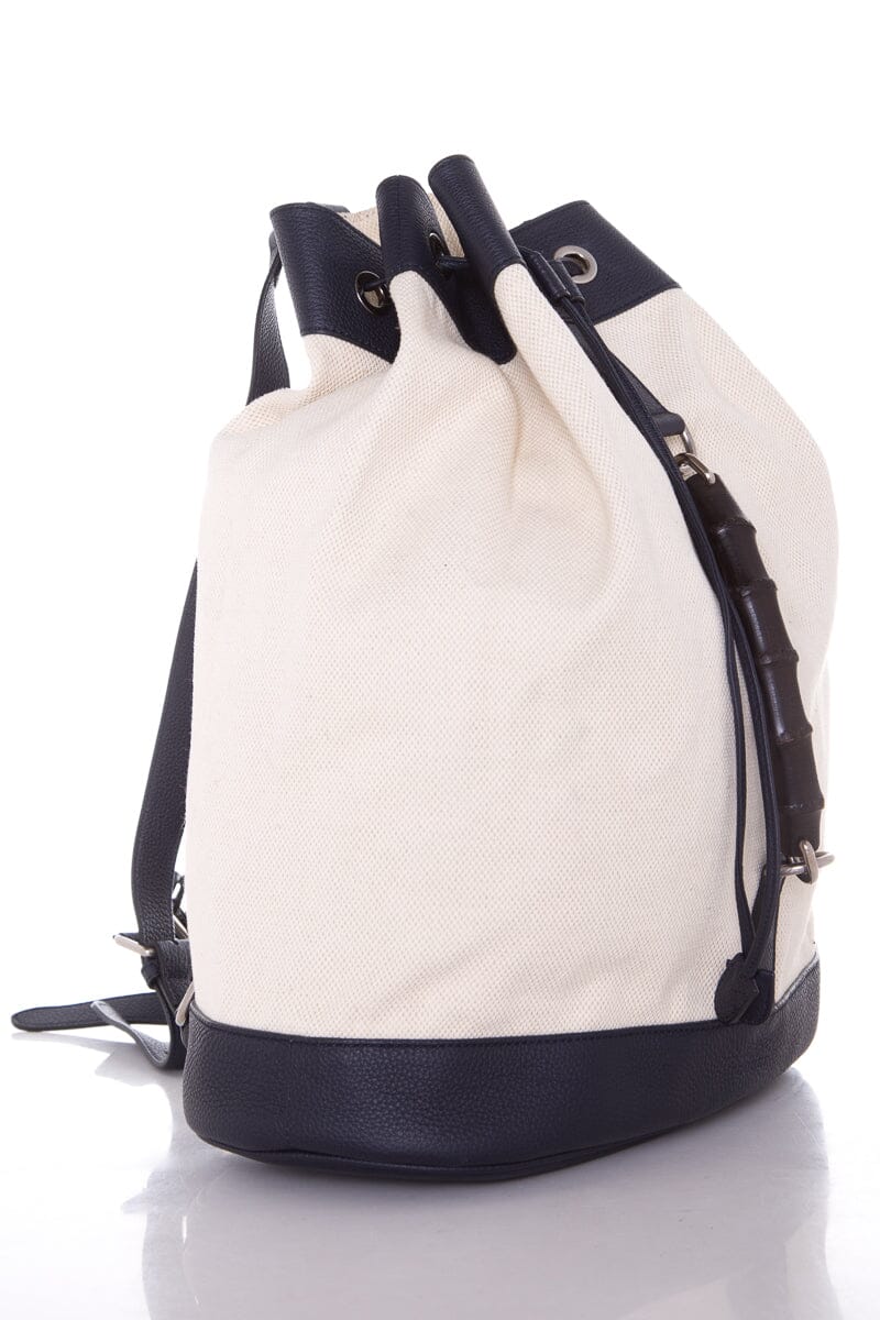 Gucci Canvas & Navy Bamboo Detail Bucket Backpack