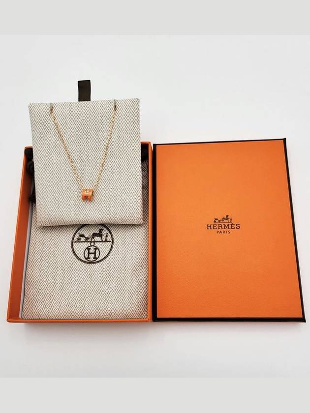 Hermes Mini Pop H Pendant Rose Gold Necklace Orange