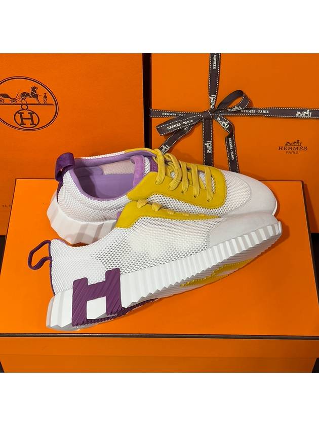 Women's Bouncing Sneakers White Mesh H Yellow Purple Two Tone