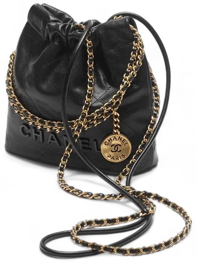 22 Mini Chain Bag Shiny Calfskin All Black AS3980