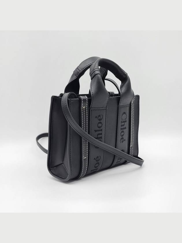 Woody Logo Calf Leather Mini Bag Black