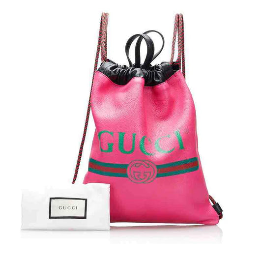 GUCCI Drawstring Backpack, Pink Leather