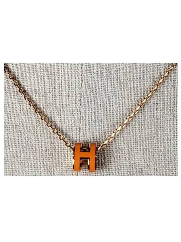 Hermes Mini Pop H Pendant Rose Gold Necklace Orange