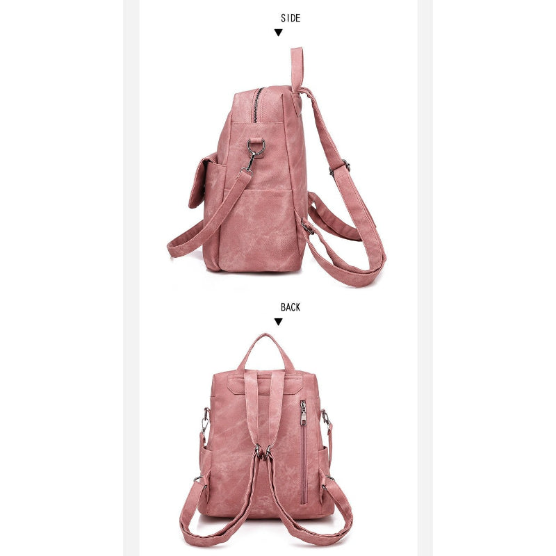 Leather Solid Color Backpacks For Women