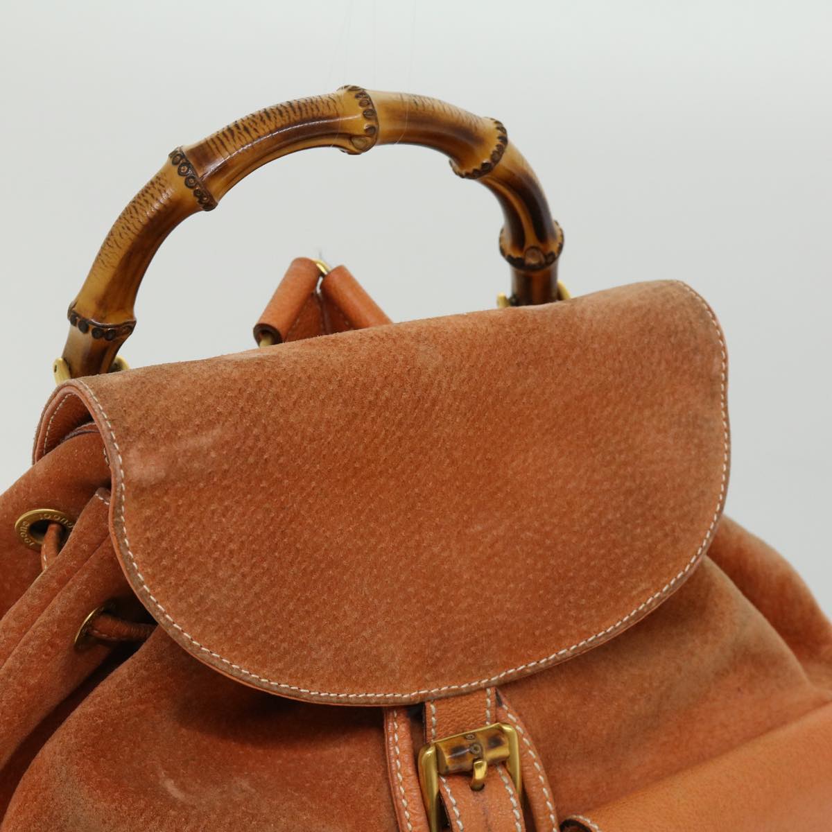 GUCCI Bamboo Backpack Suede Leather Orange Auth th3041